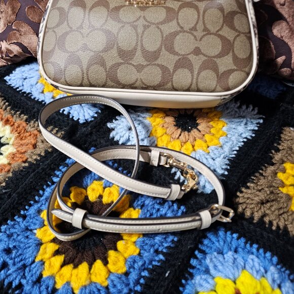 Coach Teri Shoulder Bag Purse In Signature Canvas and Embossed Snakeskin - Picture 2 of 8